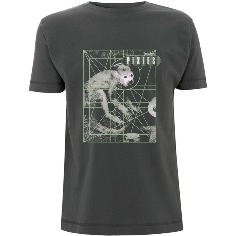 Pixies Unisex Adult Monkey Grid Cotton T-Shirt / Charcoal Grey